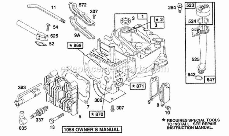 CylinderCyl HeadOil Fill Diagram and Parts List for 126802-0421-01  Briggs and Stratton Engine